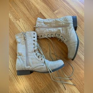 Beige Suede-like Combat Boots 👢